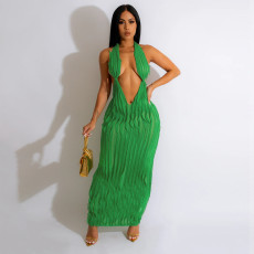 Sexy Halter Backless V Neck Maxi Dress CYA-900706
