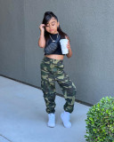 Kids Girls Sleeveless Vest And Camouflage Print 2 Piece Set GYMF-118