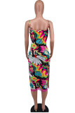 Sexy Print Slim Slit Sling Midi Dress XHXF-380