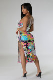 Sexy Print Slim Slit Sling Midi Dress XHXF-380