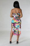 Sexy Print Slim Slit Sling Midi Dress XHXF-380