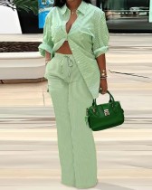 Fashion Print Long Sleeve Shirt Two Piece Pants Set GSRX-9073