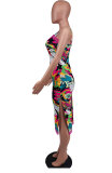 Sexy Print Slim Slit Sling Midi Dress XHXF-380