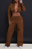 Solid Color Backless Bandage Two Piece Pants Set MEM-88509