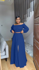 One Shoulder Lantern Sleeve Flare Pants Two Piece Set  XMY-9456