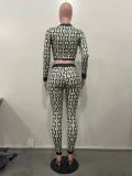 Knits Print Long Sleeve Zipper Two Piece Pants Set OLYF-6131