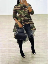 Long Sleeve Camouflage Print Irregular Dress SH-390715