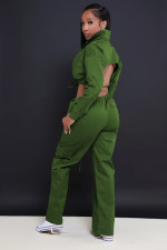 Solid Color Backless Bandage Two Piece Pants Set MEM-88509