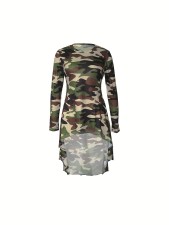 Long Sleeve Camouflage Print Irregular Dress SH-390715