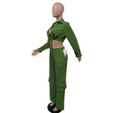 Solid Color Backless Bandage Two Piece Pants Set MEM-88509
