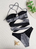 Snake Print Color Blocking Bikinis Two Piece Swimsuit CASF-6560
