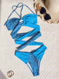 Snake Print Color Blocking Bikinis Two Piece Swimsuit CASF-6560