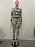 Knits Print Long Sleeve Zipper Two Piece Pants Set OLYF-6131
