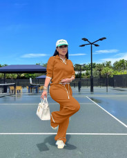 Casual Knits Long Sleeve Wide Leg Pants Two Piece Set TR-1277