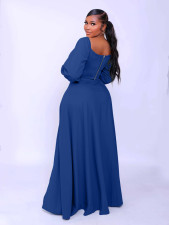 One Shoulder Lantern Sleeve Flare Pants Two Piece Set  XMY-9456