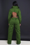 Solid Color Backless Bandage Two Piece Pants Set MEM-88509