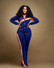 Plus Size Fashion Patchwork Long Sleeve Casual Sport Pants Suit WAF-7749515