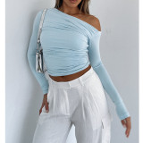 Solid Color Off Shoulder Long Sleeve Tops ASL-6695