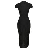 Fashion Solid Color Knit Short Sleeve Maxi Dress XEF-34607