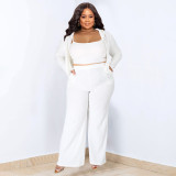 Plus Size Solid Color Sport Casual Three Piece Pants Set NNWF-7935