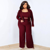 Plus Size Solid Color Sport Casual Three Piece Pants Set NNWF-7935