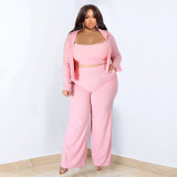Plus Size Solid Color Sport Casual Three Piece Pants Set NNWF-7935