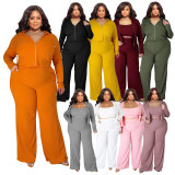 Plus Size Solid Color Sport Casual Three Piece Pants Set NNWF-7935