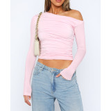Solid Color Off Shoulder Long Sleeve Tops ASL-6695