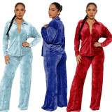 Casual Solid Long Sleeve Cardigans And Pants Two Piece Set YD-8770