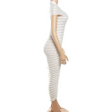 Fashion Solid Color Knit Short Sleeve Maxi Dress XEF-34607
