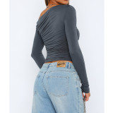 Solid Color Off Shoulder Long Sleeve Tops ASL-6695