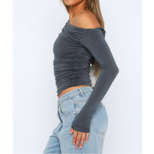 Solid Color Off Shoulder Long Sleeve Tops ASL-6695