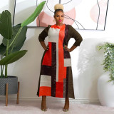 Round Neck Printed Press Pleated Loose Maxi Dress NNWF-10500