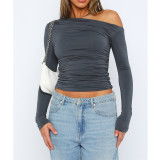 Solid Color Off Shoulder Long Sleeve Tops ASL-6695