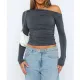 Solid Color Off Shoulder Long Sleeve Tops ASL-6695