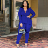 Plus Size Solid Deep V Neck Two Piece Pants Set NNWF-N7916