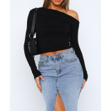 Solid Color Off Shoulder Long Sleeve Tops ASL-6695