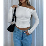 Solid Color Off Shoulder Long Sleeve Tops ASL-6695