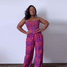 Sexy Print Tube Tops And Wide Leg Pants 2 Piece Set NY-10580