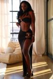 Plus Size Solid Sexy Hollow Out Split Bandage Dress NY-10576