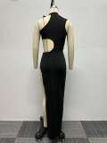 Plus Size Solid Sexy Hollow Out Split Bandage Dress NY-10576