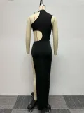 Plus Size Solid Sexy Hollow Out Split Bandage Dress NY-10576