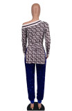 Fashion Print Slash Neck Slit T Shirt XHXF-367