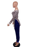 Fashion Print Slash Neck Slit T Shirt XHXF-367