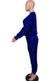 Fashion Sequin Long Sleeve Two Piece Pants Set XHXF-8682