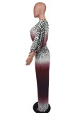 Fashion Print Gradient Long Sleeve Two Piece Pants Set XHXF-8680