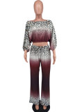Fashion Print Gradient Long Sleeve Two Piece Pants Set XHXF-8680
