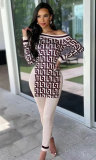 Fashion Print Slash Neck Slit T Shirt XHXF-367