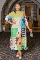 Long Sleeve Print Slim Maxi Dress XHXF-951