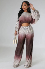 Fashion Print Gradient Long Sleeve Two Piece Pants Set XHXF-8680